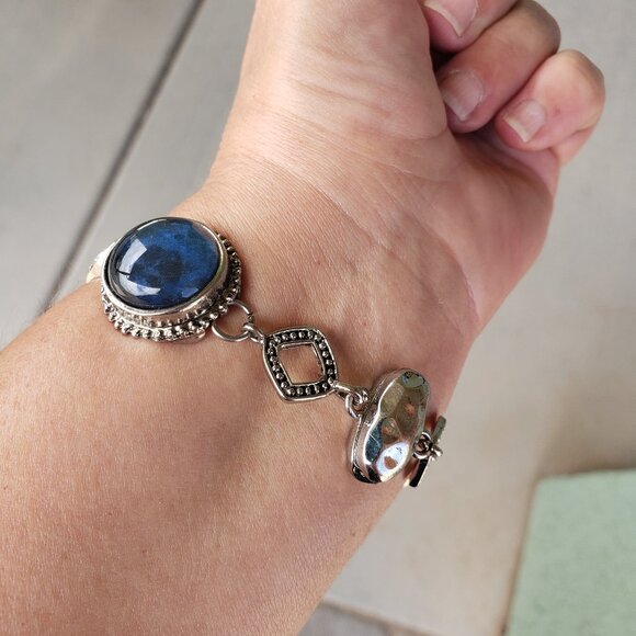 Chico's Chunky Silvertone Bracelet with Blue Stones - Picture 4 of 5